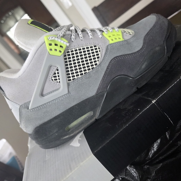 Jordan 4's Retro Neons                     Men's Gray and Neon Green Sneakers - Picture 6 of 8
